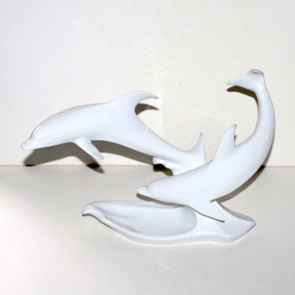 Bochmann Kaiser W Germany porcelain Dolphin Pair 401 signed white glossy Vintage